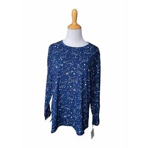 Sleep Sense Blue Cotton Blend Pajama Sleep Lounge Top Polar Bear & Stars L NWT